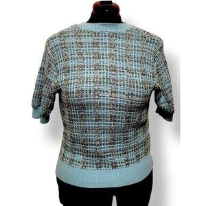 Ann Taylor Top Womens 8 Blue Boucle Plaid Cluless Boatneck Pullover Sweate…